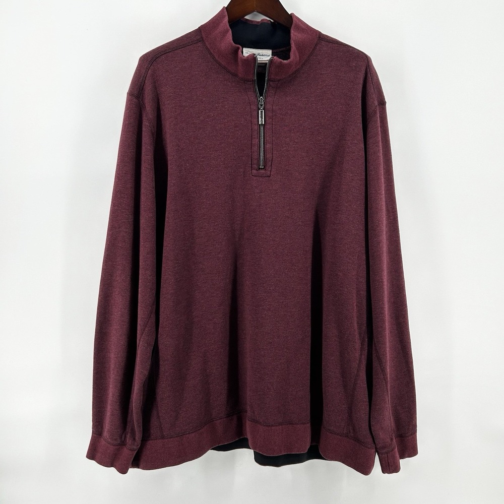 Tommy Bahama Reversible 1/4 Zip Pullover Mens 3XL Burgundy Sweater Tencel Blend